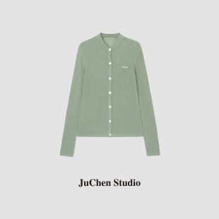FWB3408 女 高定M1U系浅绿色羊毛弹力显瘦圆领针织开衫 早春新款