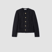 FW081345 廓形坑条充棉保暖无领外套 二米专享 短款