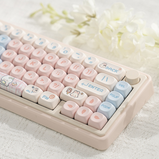 漫步猫QMK65无线蓝牙有线机械键盘女生可爱办公游戏静音麻将音RGB