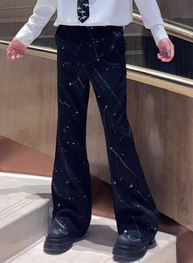 BIG Wisdom黑色微喇西裤男新款小众满天星泼墨设计高级感休闲 长