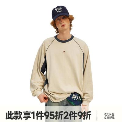 美式拼接印花长短款长袖T恤男女秋季潮牌宽松情侣外套