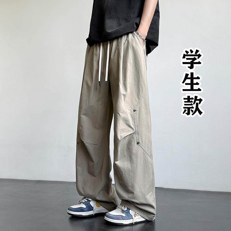 新款纯棉工装裤子12学生夏季13青少年初高中15男孩大童阔腿休闲裤