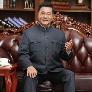 中山装男套装中老年唐装男加绒加厚中式礼服男秋冬爷爷外套中山服