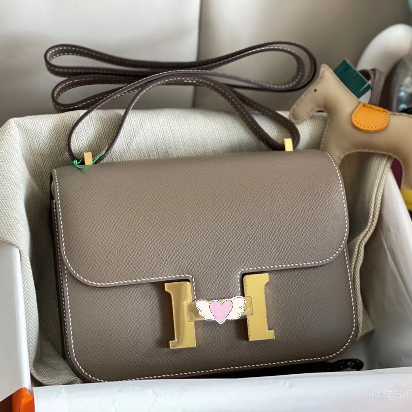 H家手工蜡线18康康24空姐包豆腐腋下包进口epsom牛皮掌纹小方女包