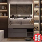浴室柜洗脸盆柜组合洗手池岩石一体盆卫生间洗漱台面镜柜实木套装