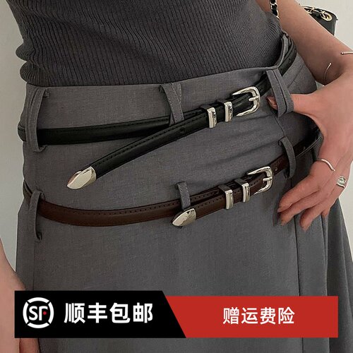 皮带女款真皮细款配牛仔