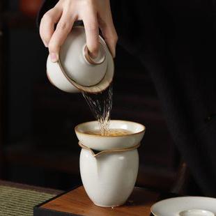 米黄汝窑三才盖碗茶杯单个家用泡茶碗陶瓷不烫手盖碗茶功夫茶具