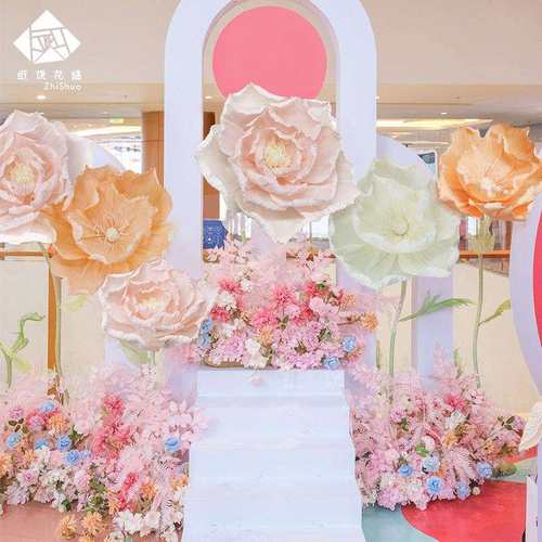 大型婚庆路引仿真牡丹花橱窗纸花美陈装饰婚礼布置立体手工纸艺花
