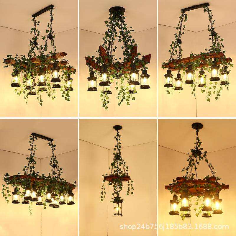 工业风创意实木植物灯具主题餐吧台火锅店餐厅造型绿植胡桃里吊灯