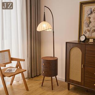 客厅沙发边几边柜落地灯多功能柜子角几侧柜中古风置物架一体台灯