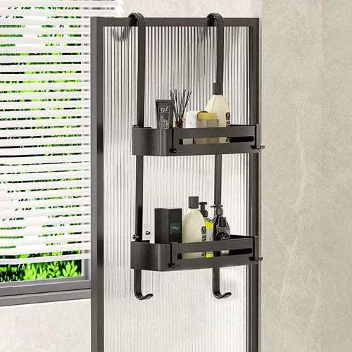 浴室置物架淋浴房挂篮门后收纳架太空铝卫生间洗漱用品双层储存架