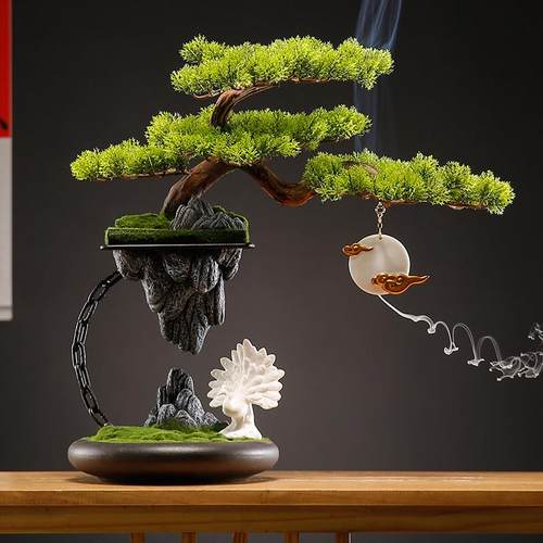 创意摆件新中式迎客松真树景观入户电视柜客厅玄关柜酒店造景