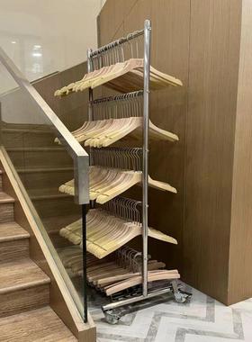 S2V不锈钢服装店衣架收纳架可移动童装衣撑架子仓库多层裤夹收纳