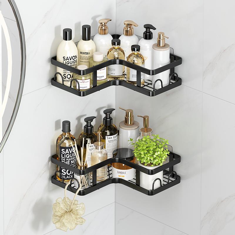 跨境卫生间免打孔套装墙角铁艺置物架浴室收纳墙上三角铁艺挂篮