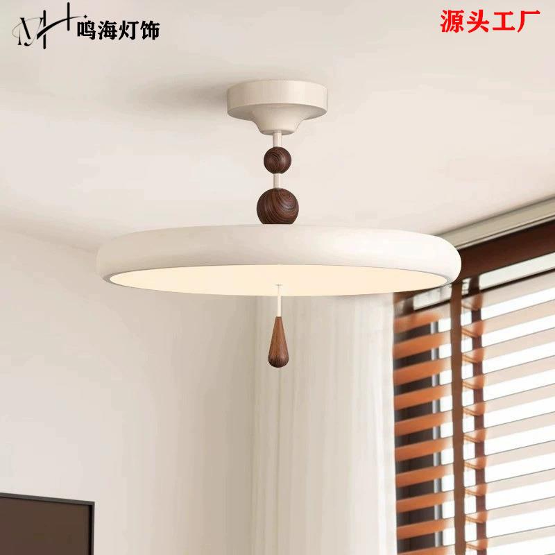 美拉德风卧室灯奶油风吸顶灯法式中古主卧灯胡桃木色书房灯半吊灯