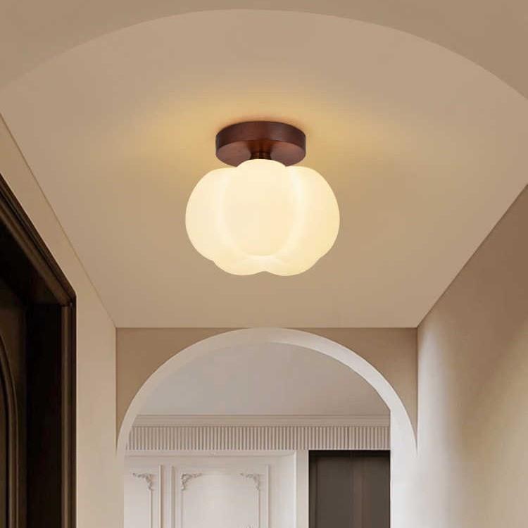 2025走廊过道吸顶灯法式奶油风中古玄关灯阳台衣帽间实木艺南瓜灯