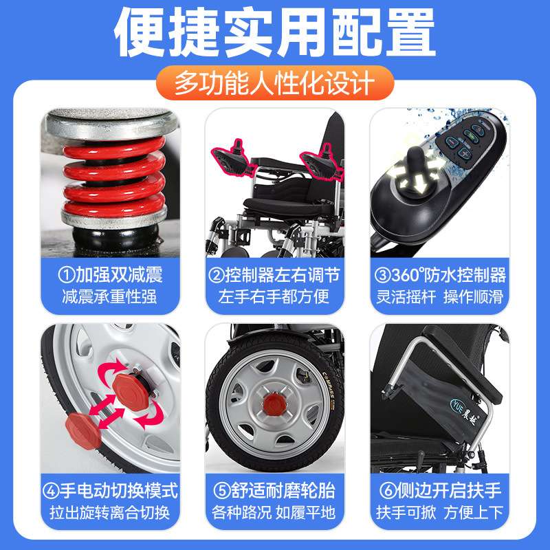 晨越电动轮椅智能全自动老人专用老年人残疾人折叠轻便四轮代步车