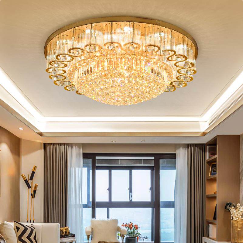 客厅灯水晶灯圆形灯LED吸顶灯金色欧式大厅灯大气酒店灯餐厅灯具