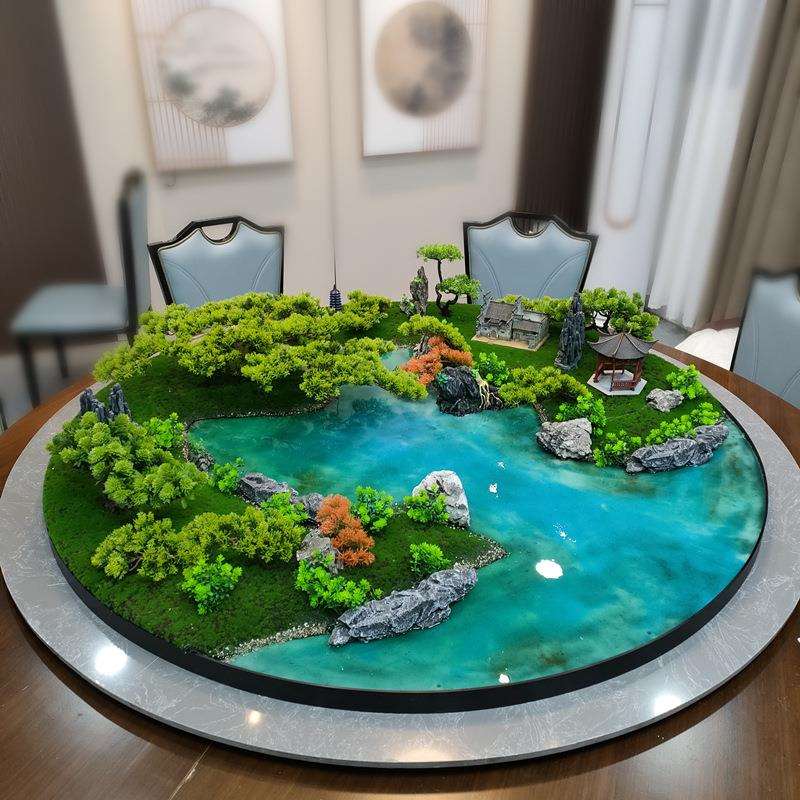 酒店饭店餐桌中间摆圆桌中心花瓶盆景电动转盘摆设工艺品园林设计