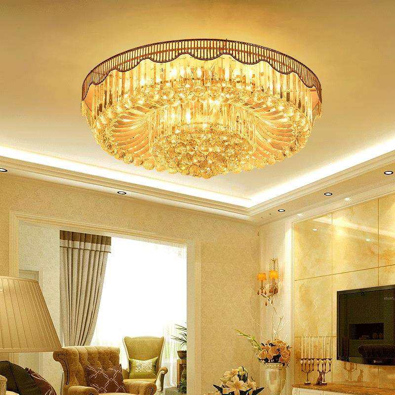 欧式水晶灯现代简约客厅灯创意大气餐厅灯温馨圆形遥控变色吸顶灯