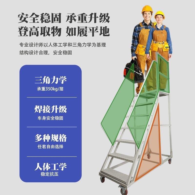 平台登高梯仓库可可做防滑带轮登高车静音移动可移动超市梯子理货