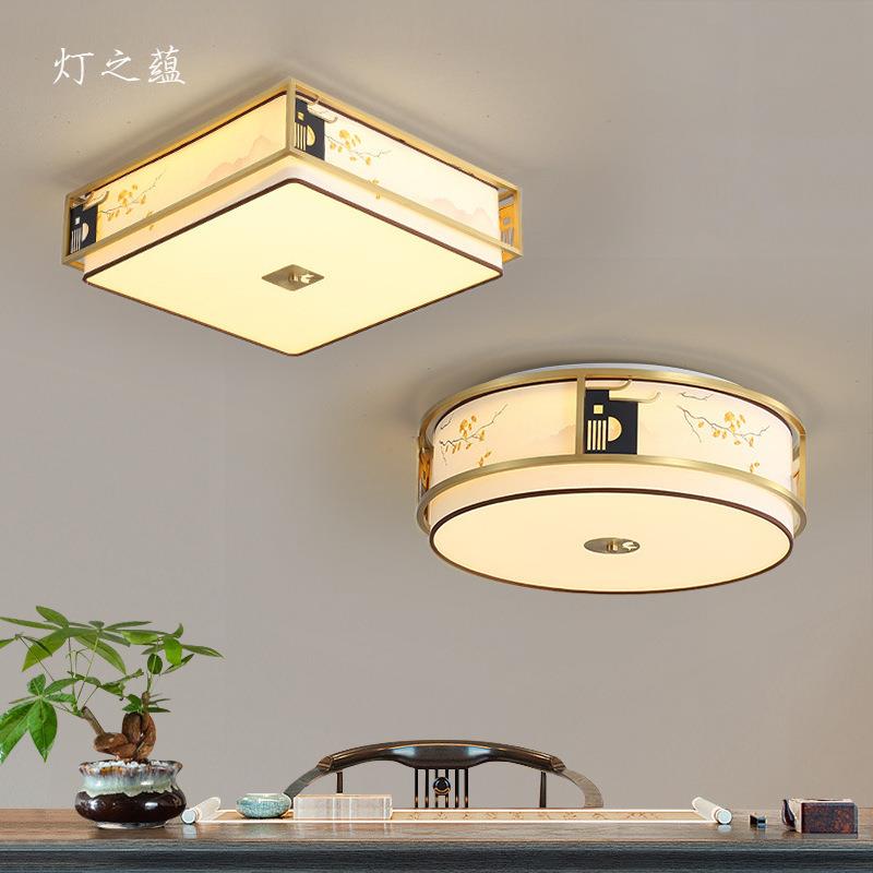 新中式卧室灯圆形LED吸顶灯饰简约现代民宿阳台书房温馨房间灯具