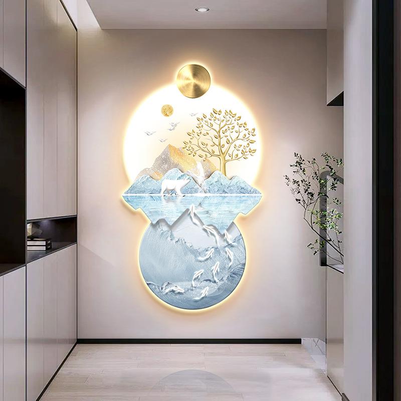 入户玄关装饰画现代简约走廊过道四季挂画轻奢高级感正对门灯光画