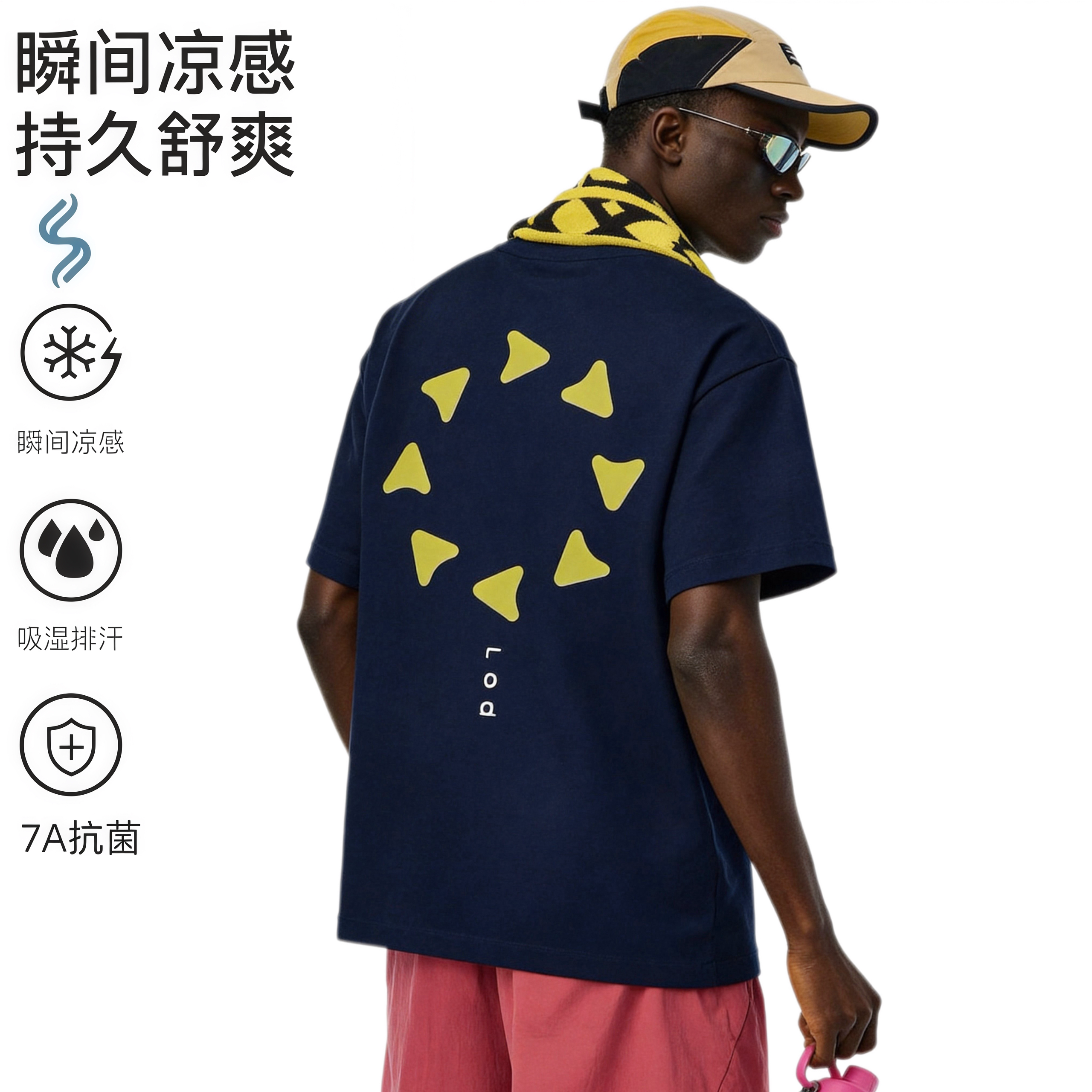 凉感冰皮运动户外短袖国潮牌潮流美式夏装宽松情侣黑色短袖男女
