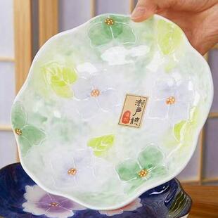 日式 .濑户烧陶瓷网红款 手绘釉下彩家用餐具多种颜色八寸梅花盘系