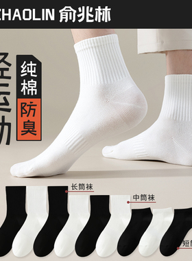 白色袜子男士春秋冬季防臭纯棉中筒袜男款潮运动袜吸汗透气长筒袜