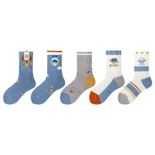 男童长筒袜子春秋冬季纯棉防臭儿童无骨中筒袜男孩宝宝卡通高筒袜