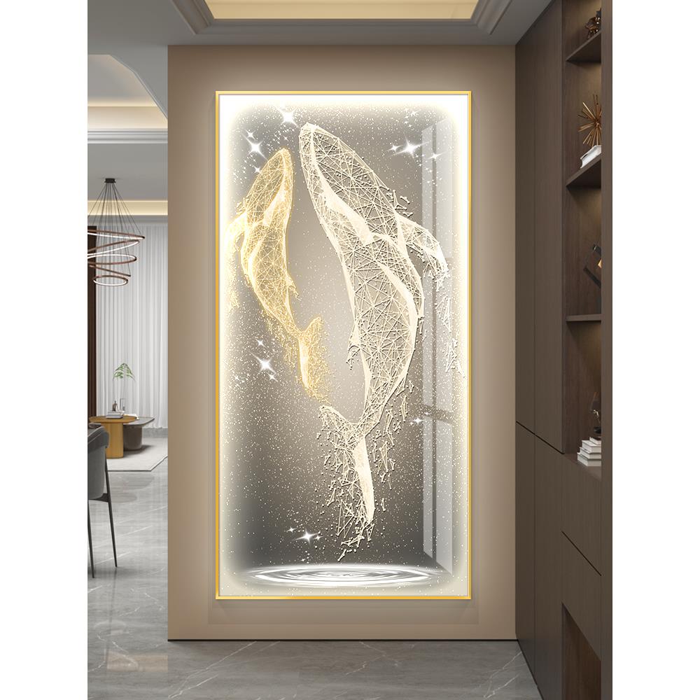鲸鱼led灯轻奢入户玄关装饰画挂画壁画简约现代竖版走廊过道高档