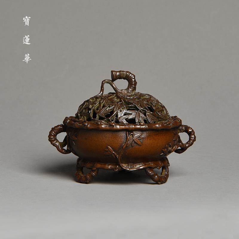 镂空雕竹叶铜香炉摆件 香篆炉塔香炉 香盒沉香器铜熏香炉香插铜炉