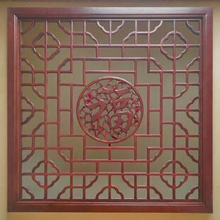 实木花格镂空中式木格栅背景墙东阳木雕屏风玄关隔断彷古门窗福字