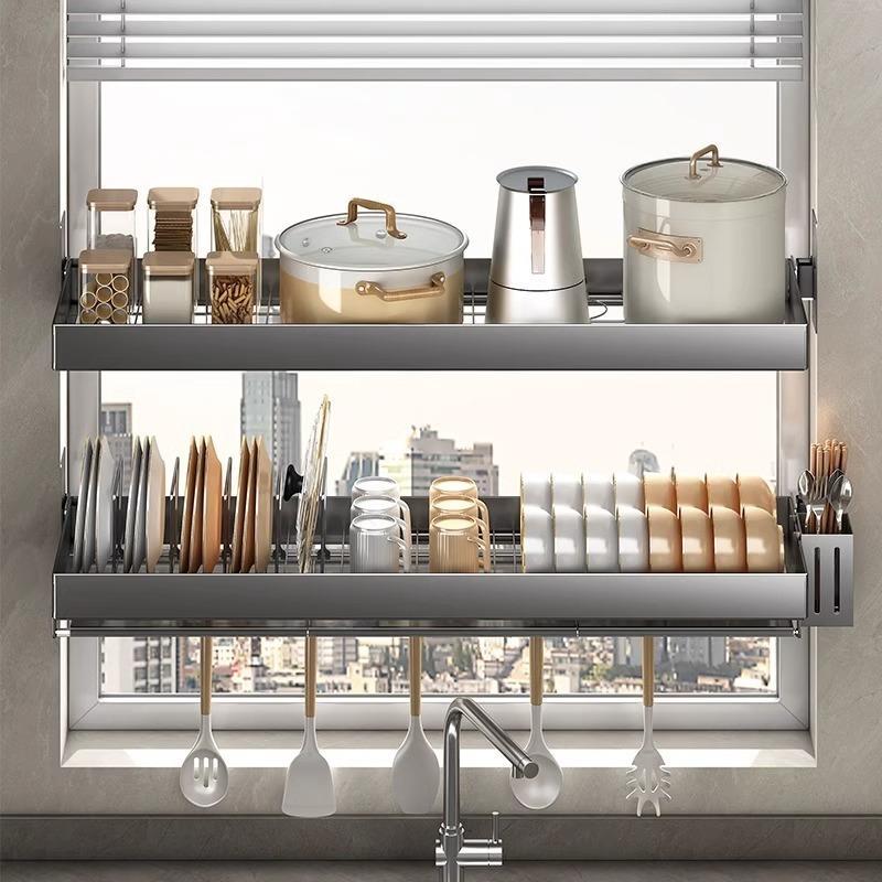 厨房碗碟收纳架洗碗槽置物架水槽窗台碗架窗户壁挂式不锈钢沥水架