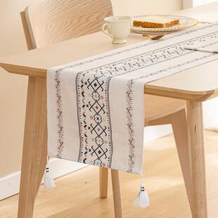 棉线编织桌旗茶几桌布北欧简约现代茶桌桌布餐桌餐柜长条桌巾