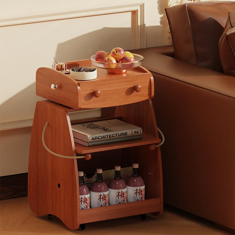 果设移动床头柜小推车客厅沙发边几木质茶几创意收纳多功能置物柜