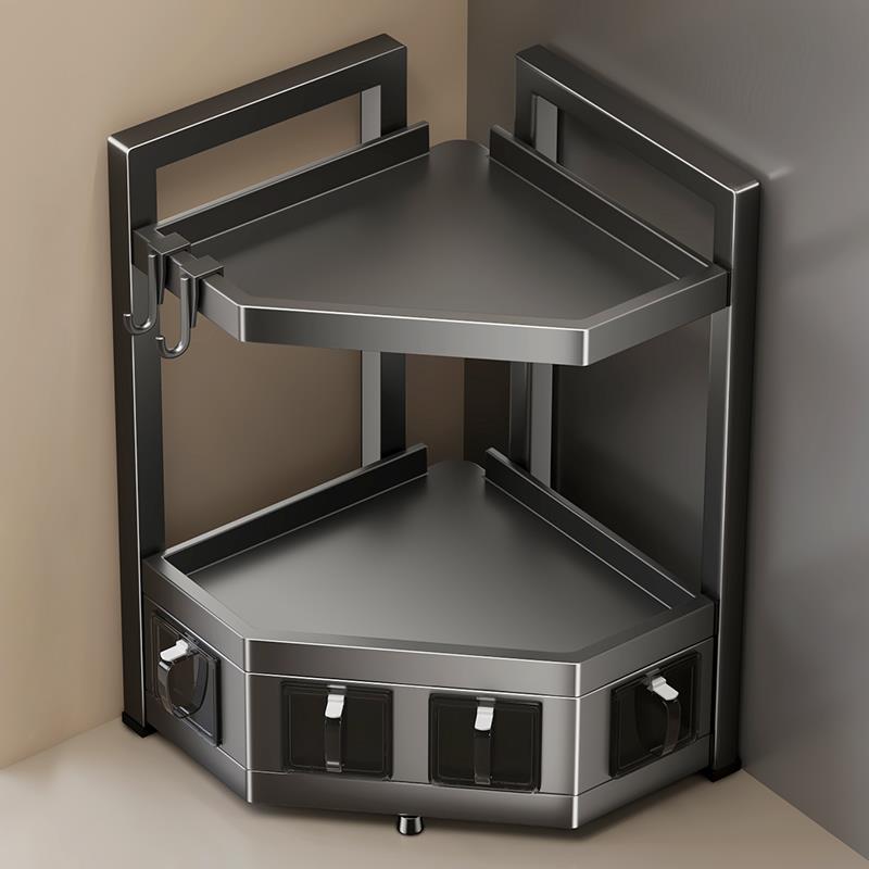 厨房置物架不锈钢台面转角多功能整理三角墙角调料品调味罐收纳层