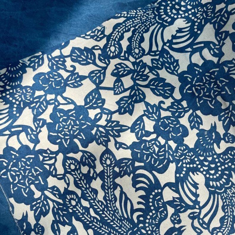 丰同裕 古法手工蓝印花布植物染纯棉型染蓝染布料桌布窗帘 凤凰