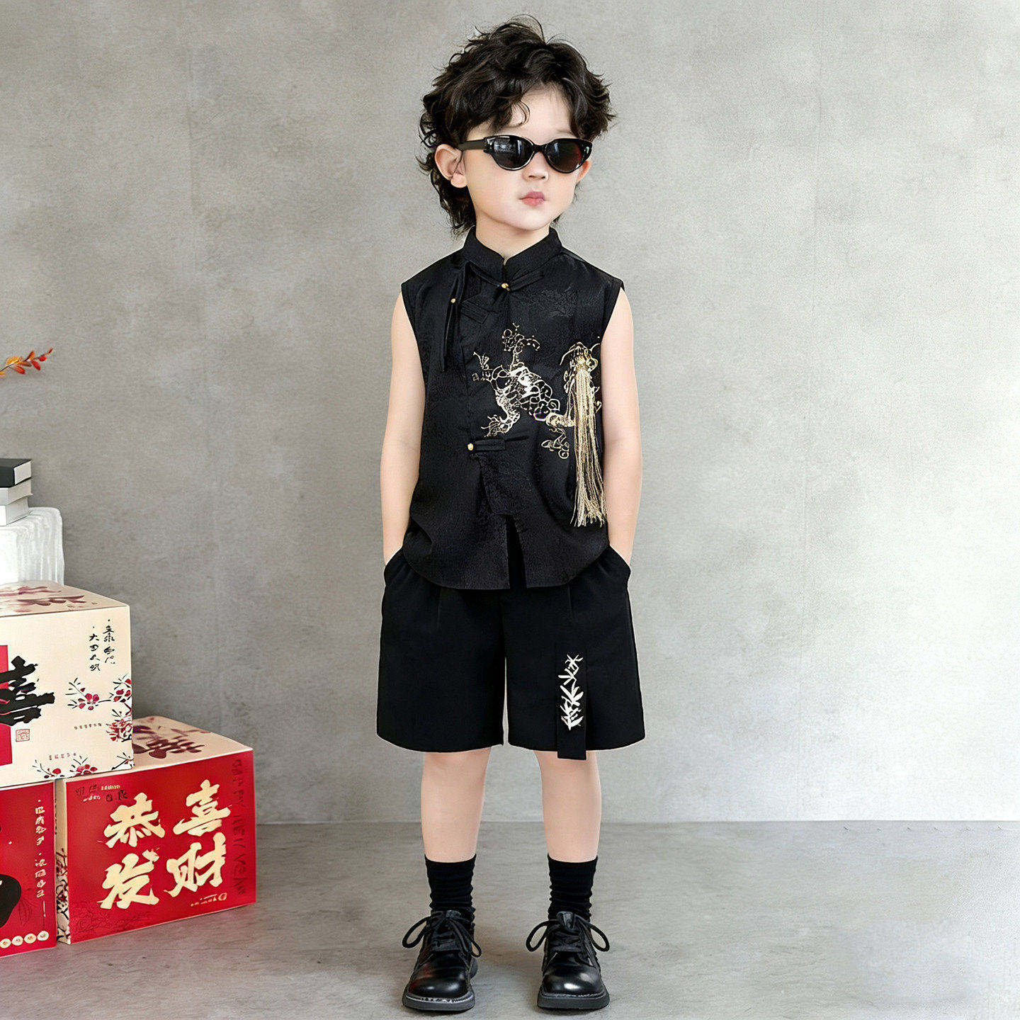 法国Uamtor男童夏季汉服套装儿童新中式唐装2026幼儿园男孩演出服