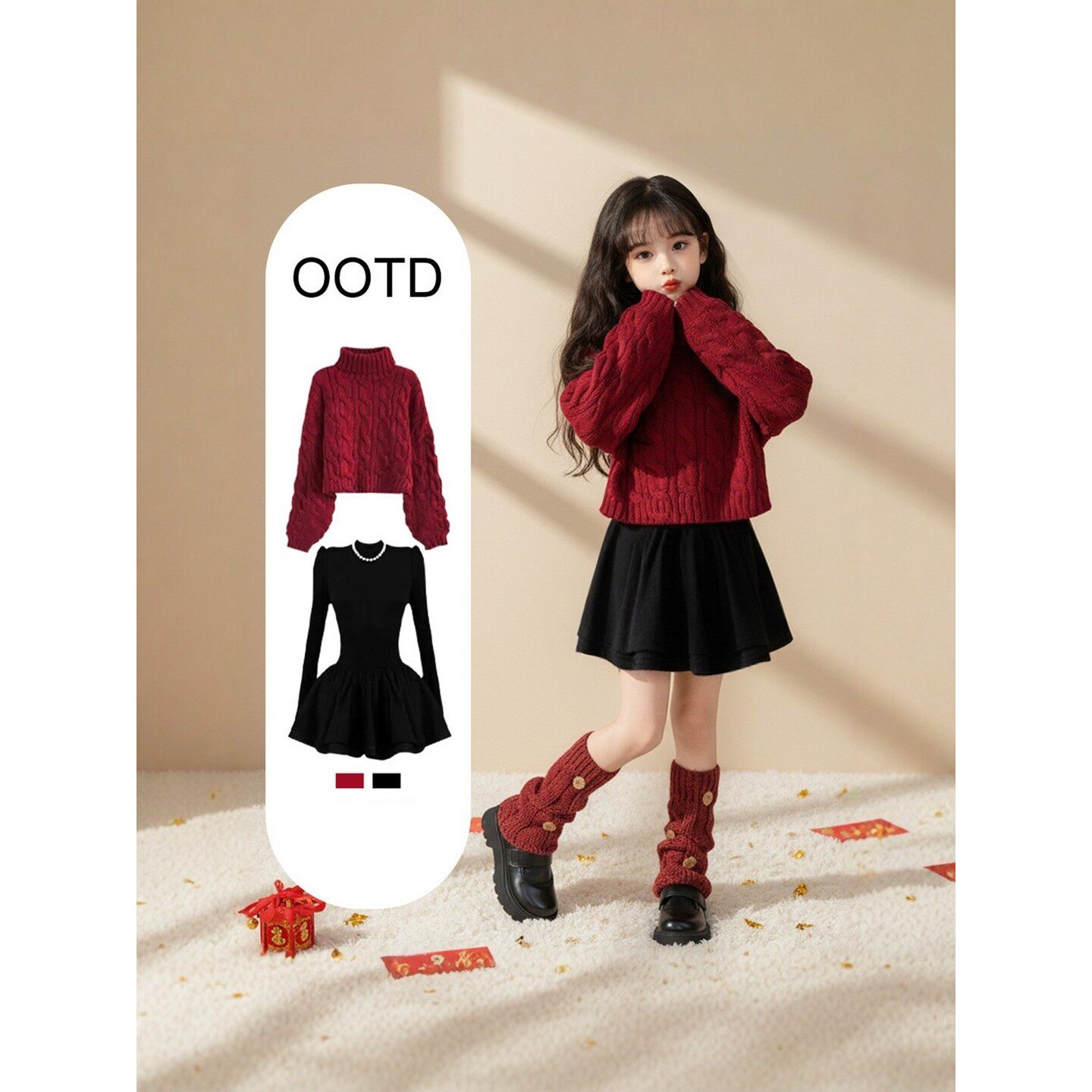 法国BADNUT女童连衣裙秋冬2026新款儿童新年战袍大童时尚炸街裙子