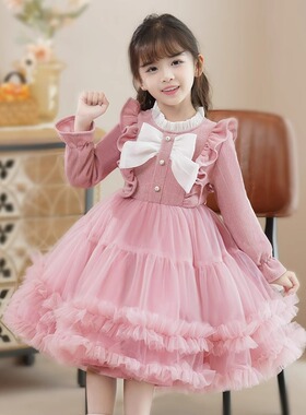 英国netx ttat女童公主裙2024新款秋装儿童洋气女孩蓬蓬纱连衣裙
