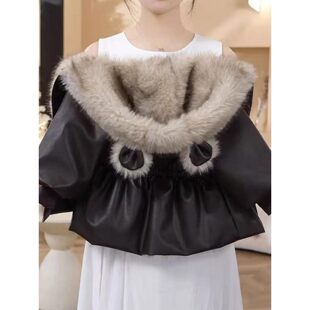 英国LMKL儿童皮草红色外套2026新款冬季女童皮衣皮毛一体加厚上衣