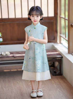 英国netx Kiss女童汉服连衣裙夏季儿童国风新中式改良无袖旗袍裙
