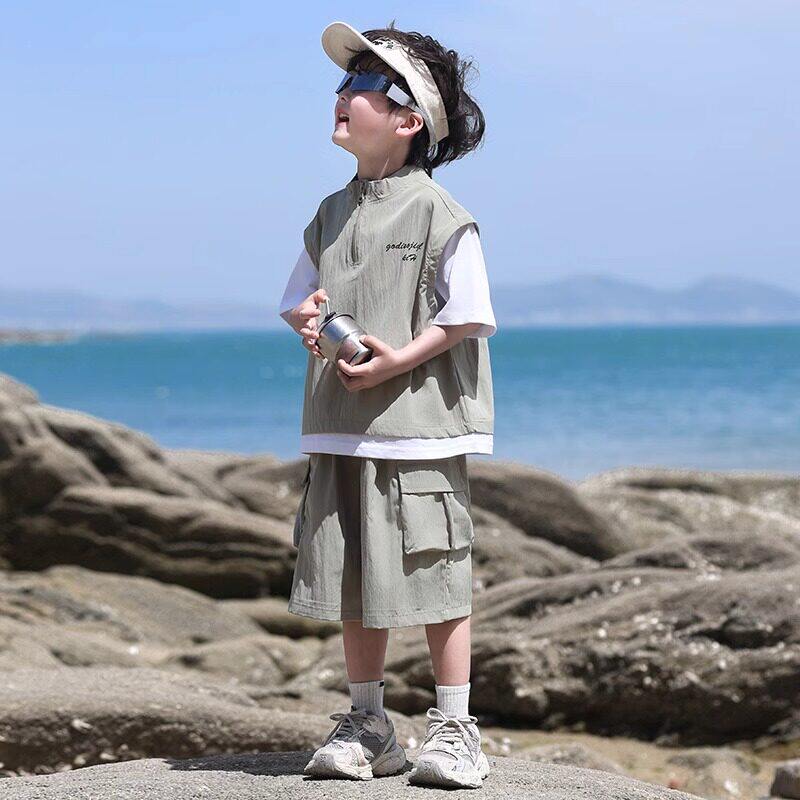 法国Uamtor男童套装2026新款夏季韩版帅气洋气儿童短袖工装服
