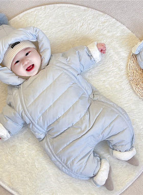 英国Mina Huge婴儿连体羽绒服2024新款冬季宝宝加绒加厚保暖哈衣