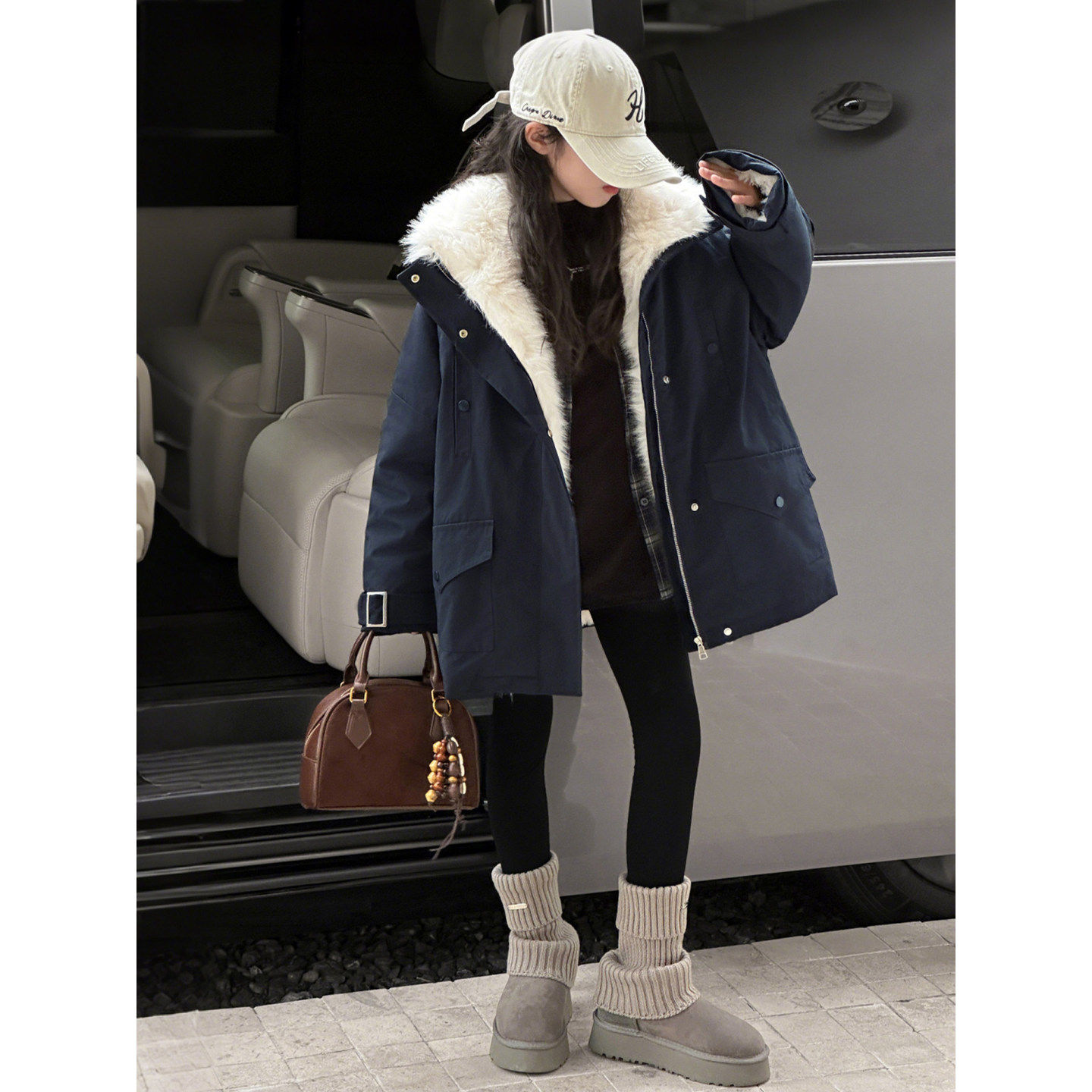 法国BADNUT女童加绒派克服秋冬2026新款韩版休闲棉衣儿童加厚外套