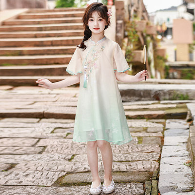 NEXT LONG女童连衣裙夏季汉服2026薄款女孩国风旗袍裙雪纺公主裙