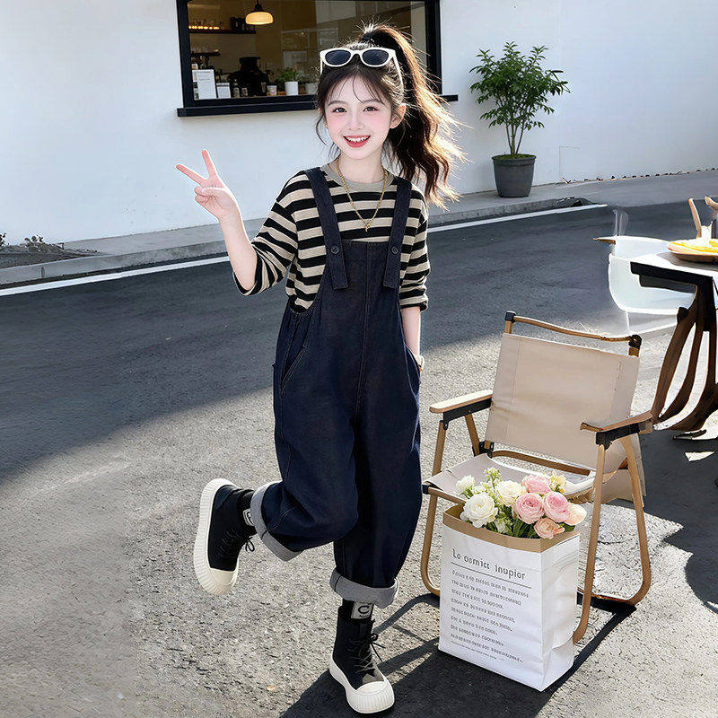 DGKP女童背带裤套装2026新款儿童洋气时髦中大童夏季宽松休闲裤子