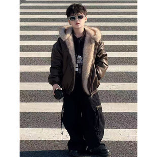 法国BADNUT男童冬皮衣外套2026新款加绒加厚秋儿童双面穿皮毛一体